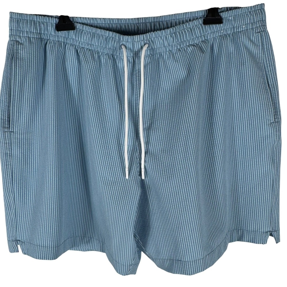 Abercrombie & Fitch Seersucker Relaxed Stretch Swim Trunks Mens XL Blue Stripe